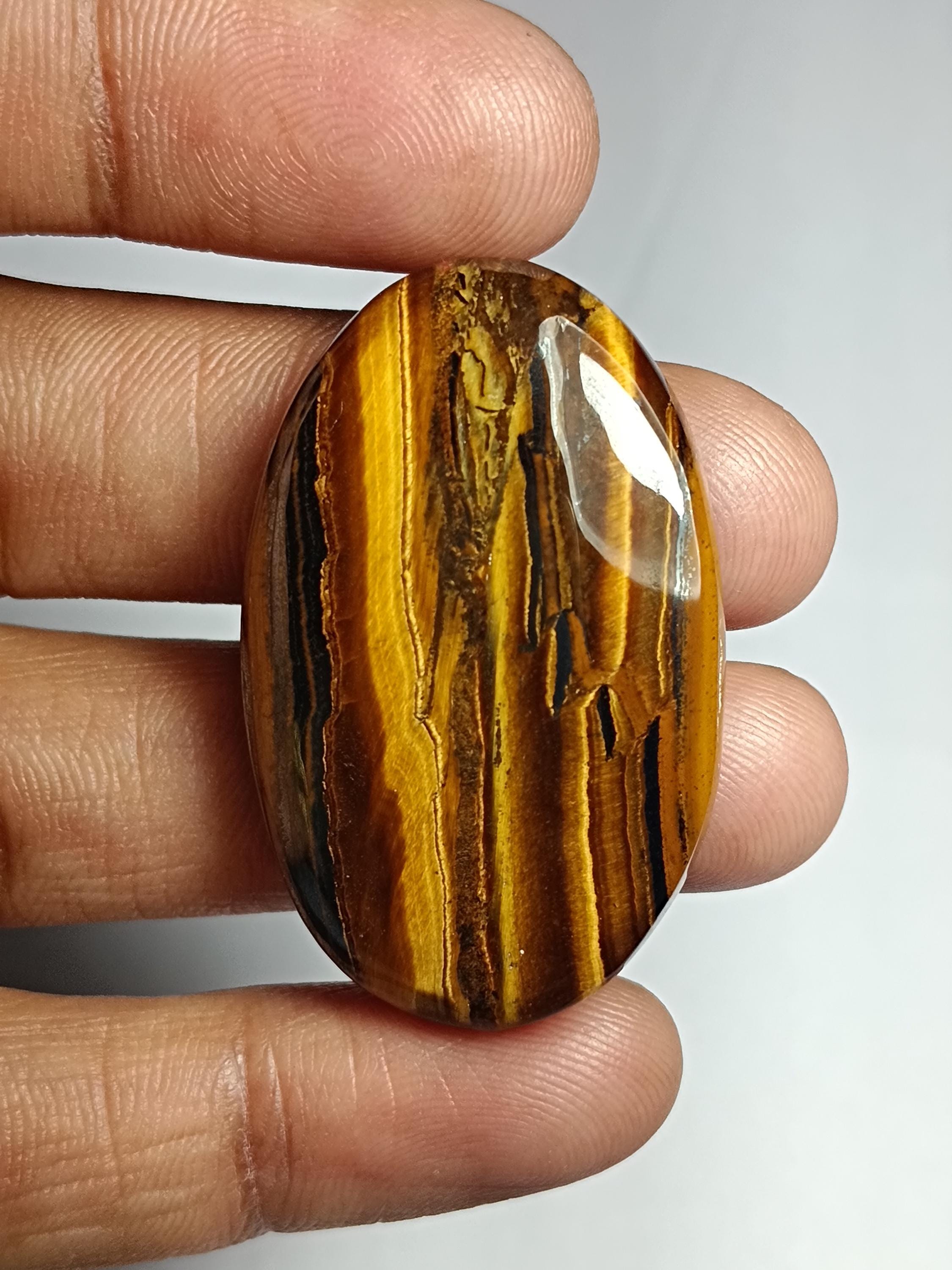 Handmade Tiger Eye Cabochon: Loose Gemstone (39x24mm, 69ct)