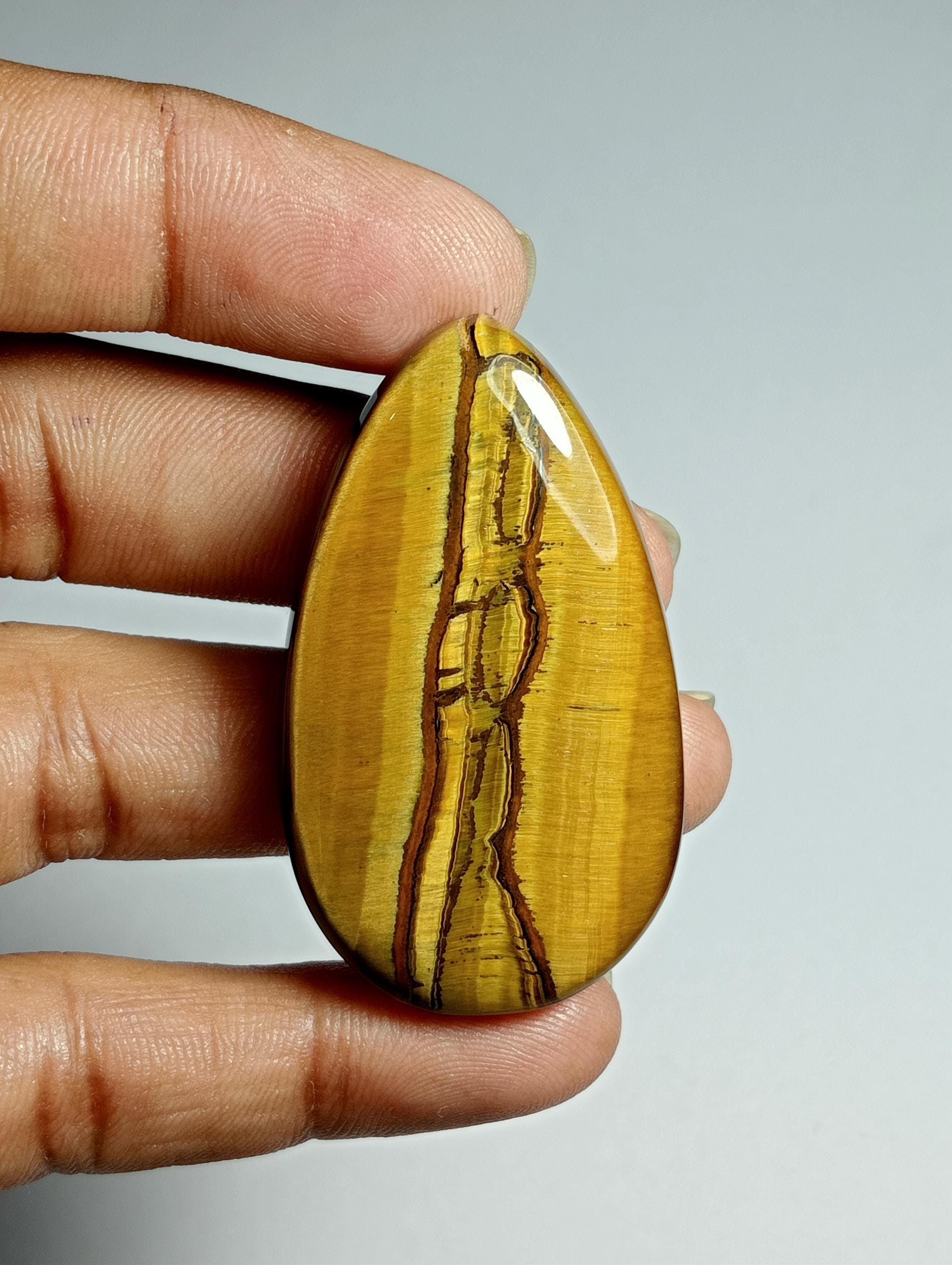 Handmade Tiger Eye Cabochon: Loose Gemstone (49x28 Mm, 99ct)
