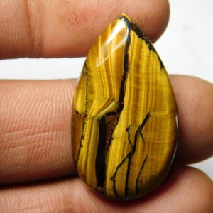 Tiger Eye Cabochon: Handmade Loose Gemstone (31x17 MM, 25Ct) #62