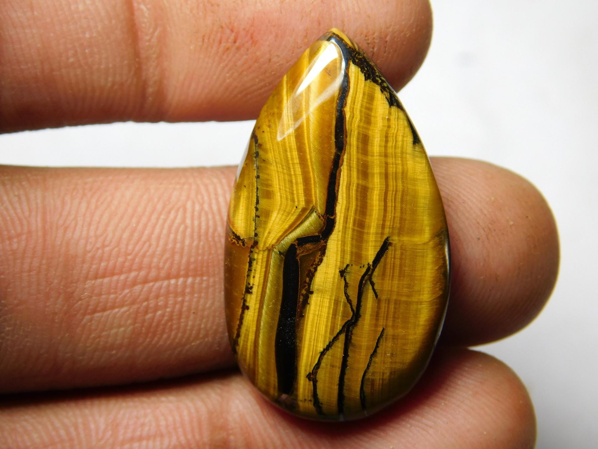 Tiger Eye Cabochon: Handmade Loose Gemstone (31x17 Mm, 25ct) #62