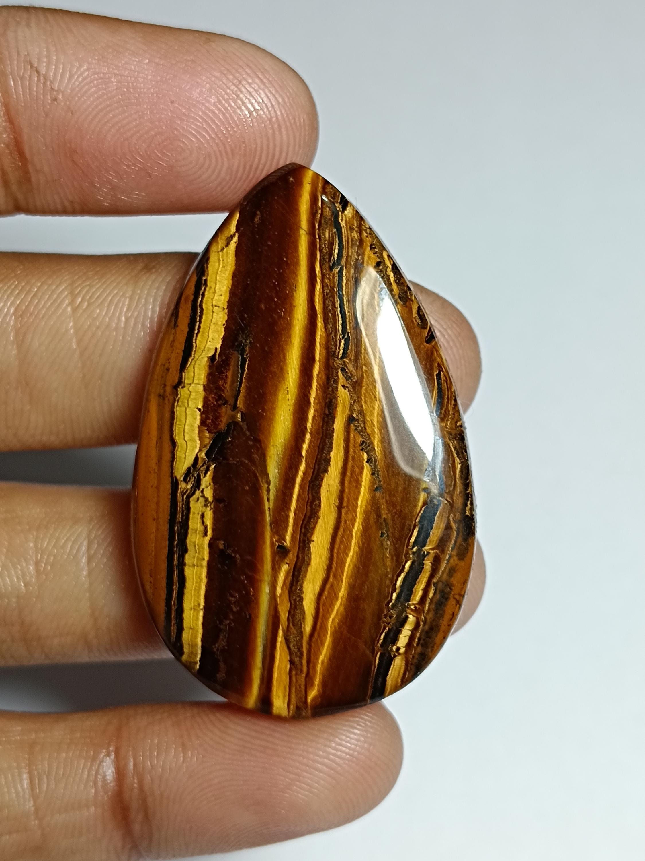 Tiger Eye Cabochon: Handmade Loose Gemstone (44x27 Mm, 67ct)