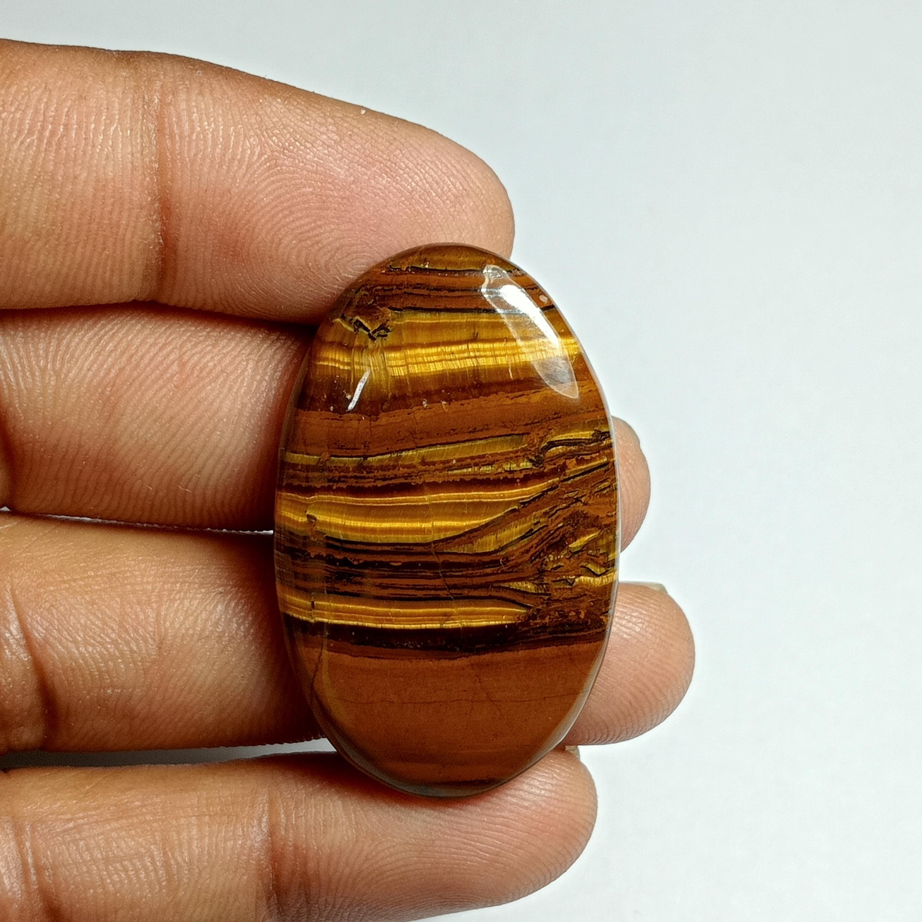 Handmade Tiger Eye Cabochon: Semi Precious Loose Stone (48ct, 37x23 Mm)