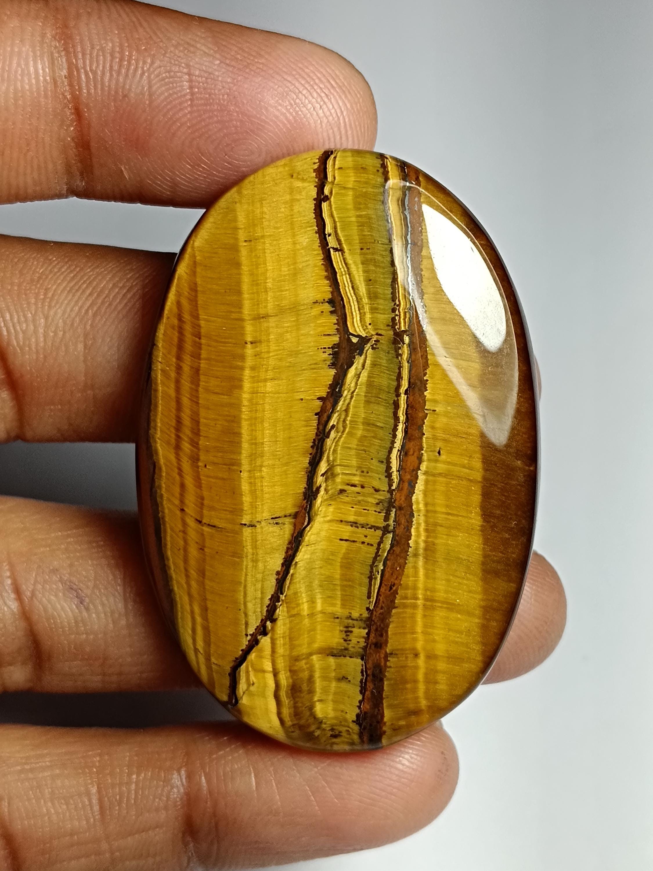Handmade Tiger Eye Cabochon: Semi Precious Loose Stone (48x33 Mm, 92ct) #150 Handmade Tiger Eye Cabochon: Semi Precious Loose Stone (48x33 Mm, 92ct) #150