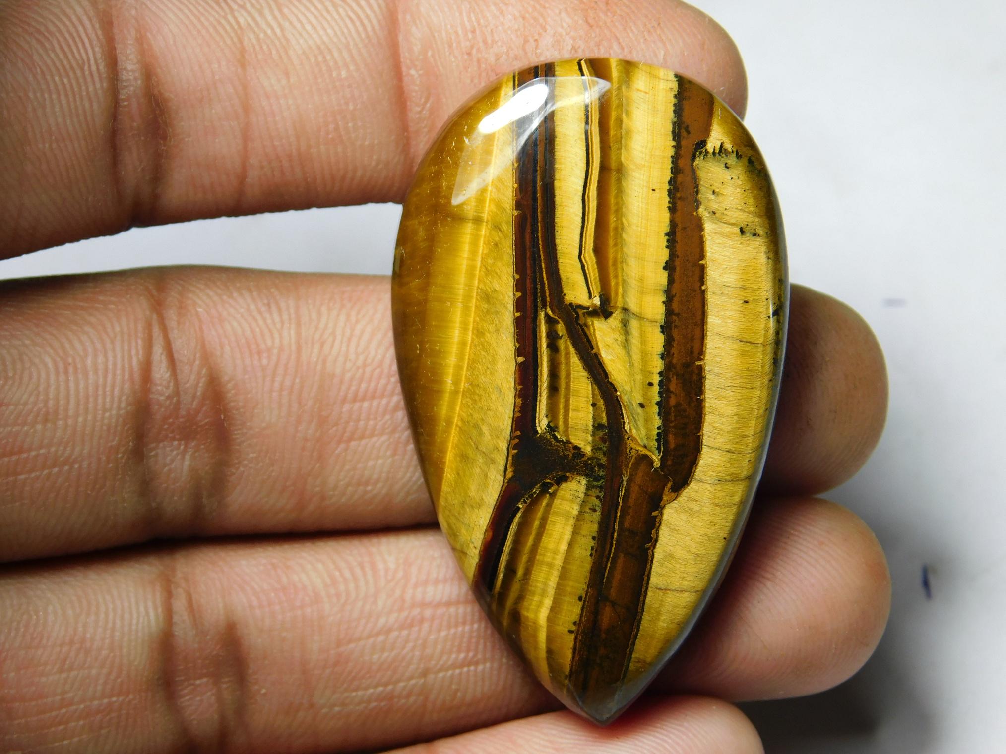 Handmade Tiger Eye Cabochon: Semi Precious Loose Stone (47x27 Mm, 84ct) #62 Handmade Tiger Eye Cabochon: Semi Precious Loose Stone (47x27 Mm, 84ct) #62