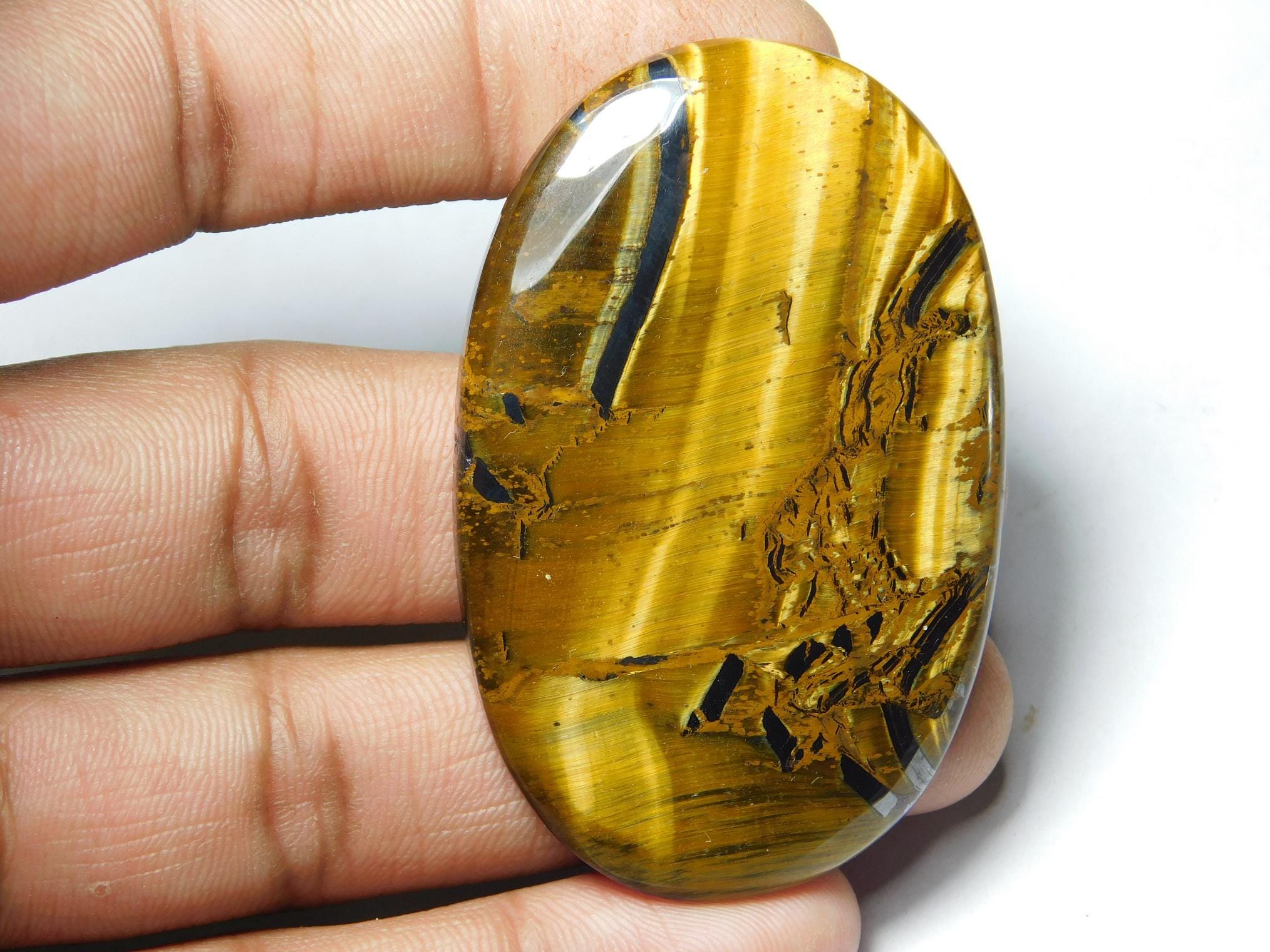 Handmade Tiger Eye Cabochon: Semi Precious Loose Stone (57x36 Mm, 113ct) #62