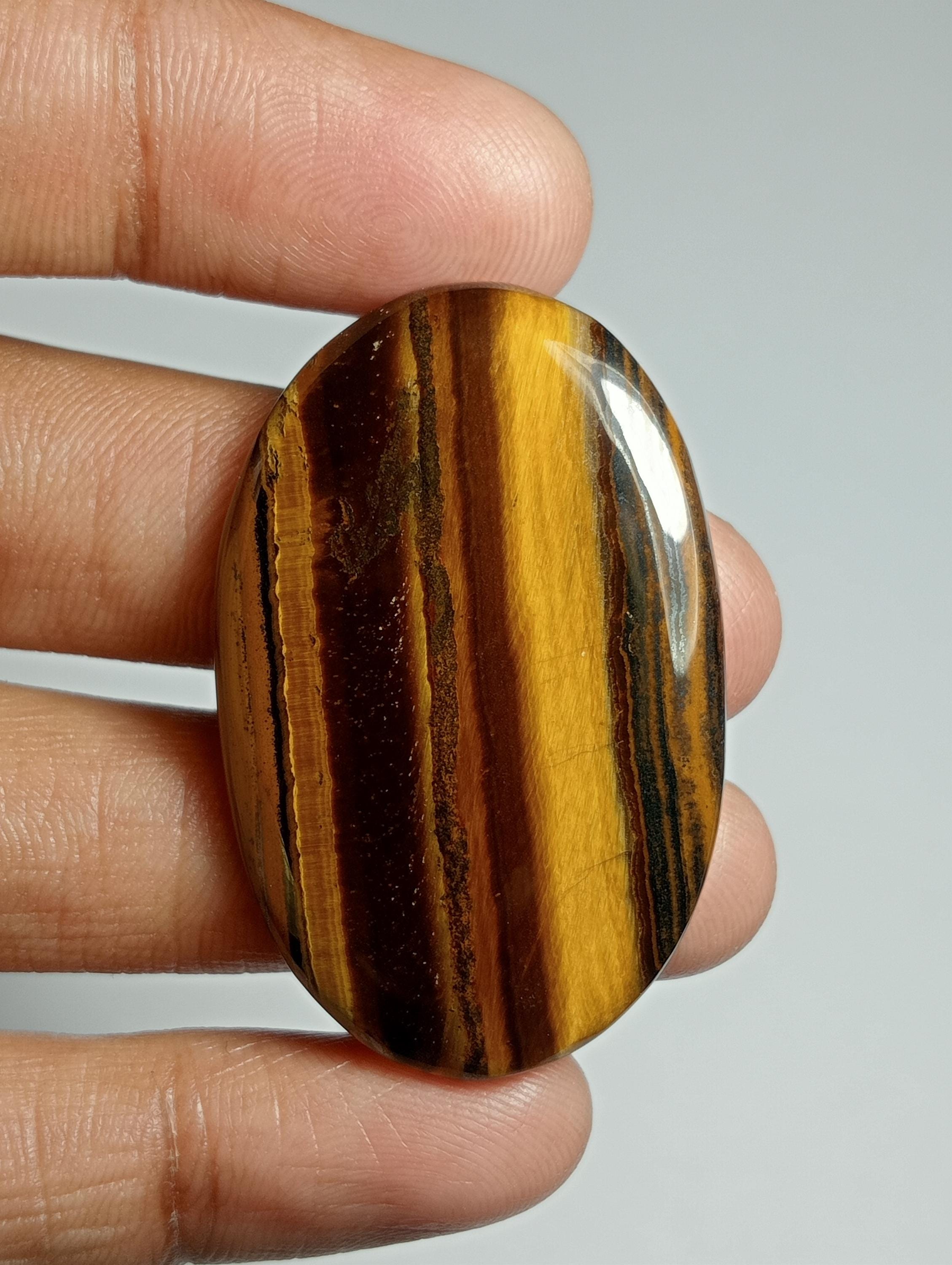Handmade Tiger Eye Cabochon: Semi Precious Loose Stone (56ct, 42x27 Mm) #150