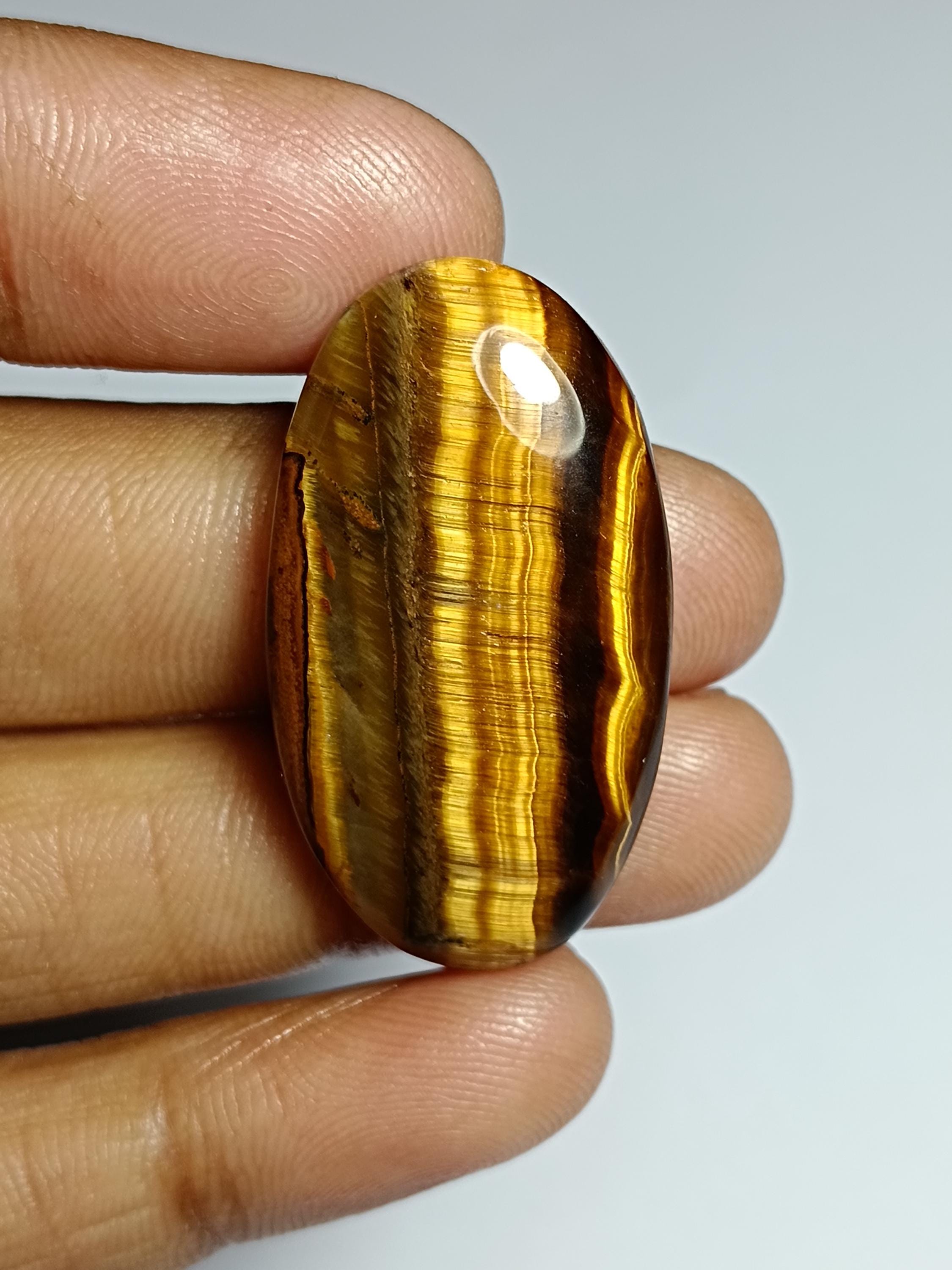 Handmade Tiger Eye Cabochon: Semi Precious Loose Stone (41ct, 35x19 Mm)