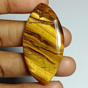 Handmade Tiger Eye Cabochon: Semi Precious Loose Stone (50ct, 47x24 Mm) Handmade Tiger Eye Cabochon: Semi Precious Loose Stone (50ct, 47x24 Mm)