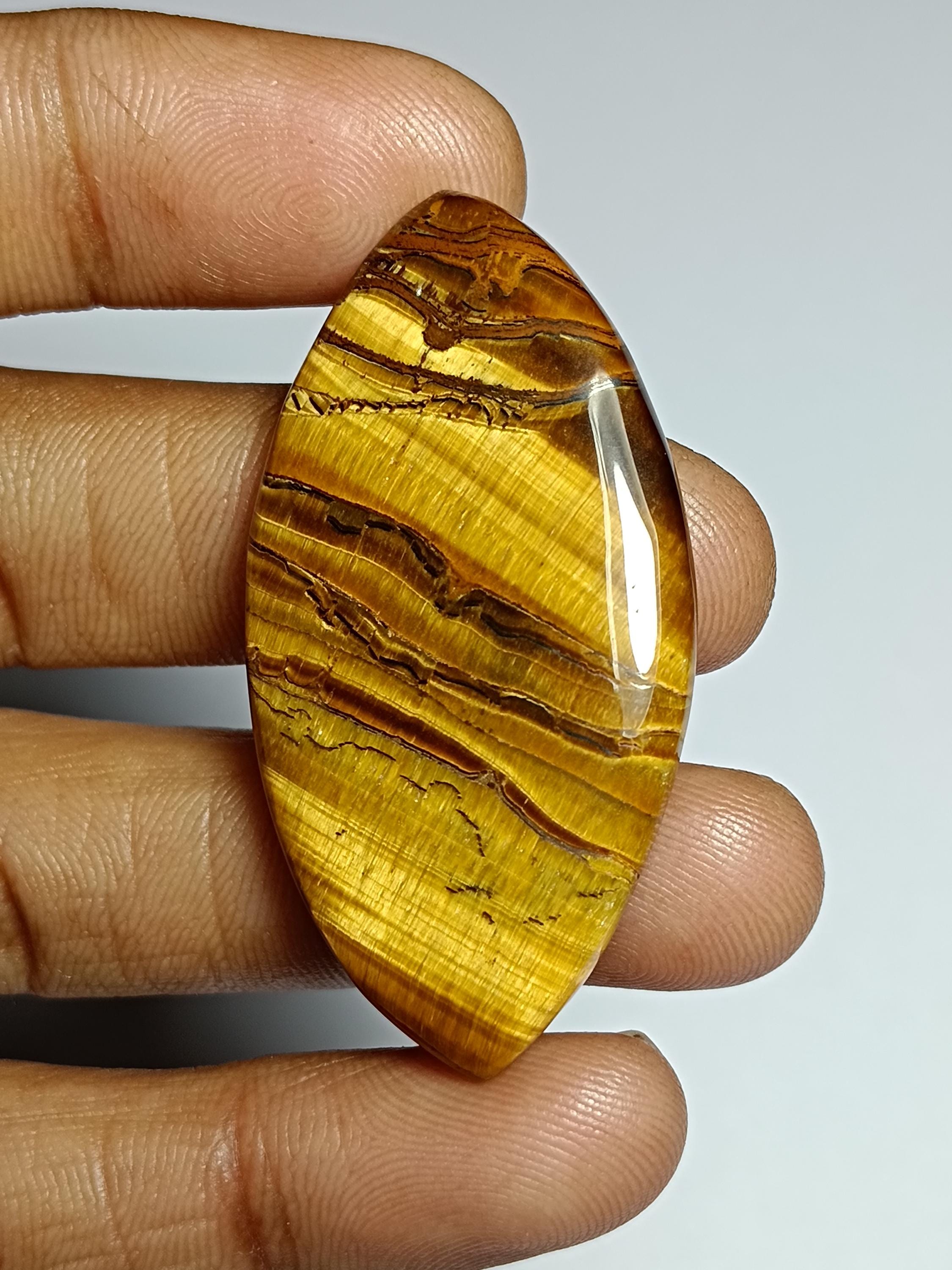 Handmade Tiger Eye Cabochon: Semi Precious Loose Stone (50ct, 47x24 Mm)