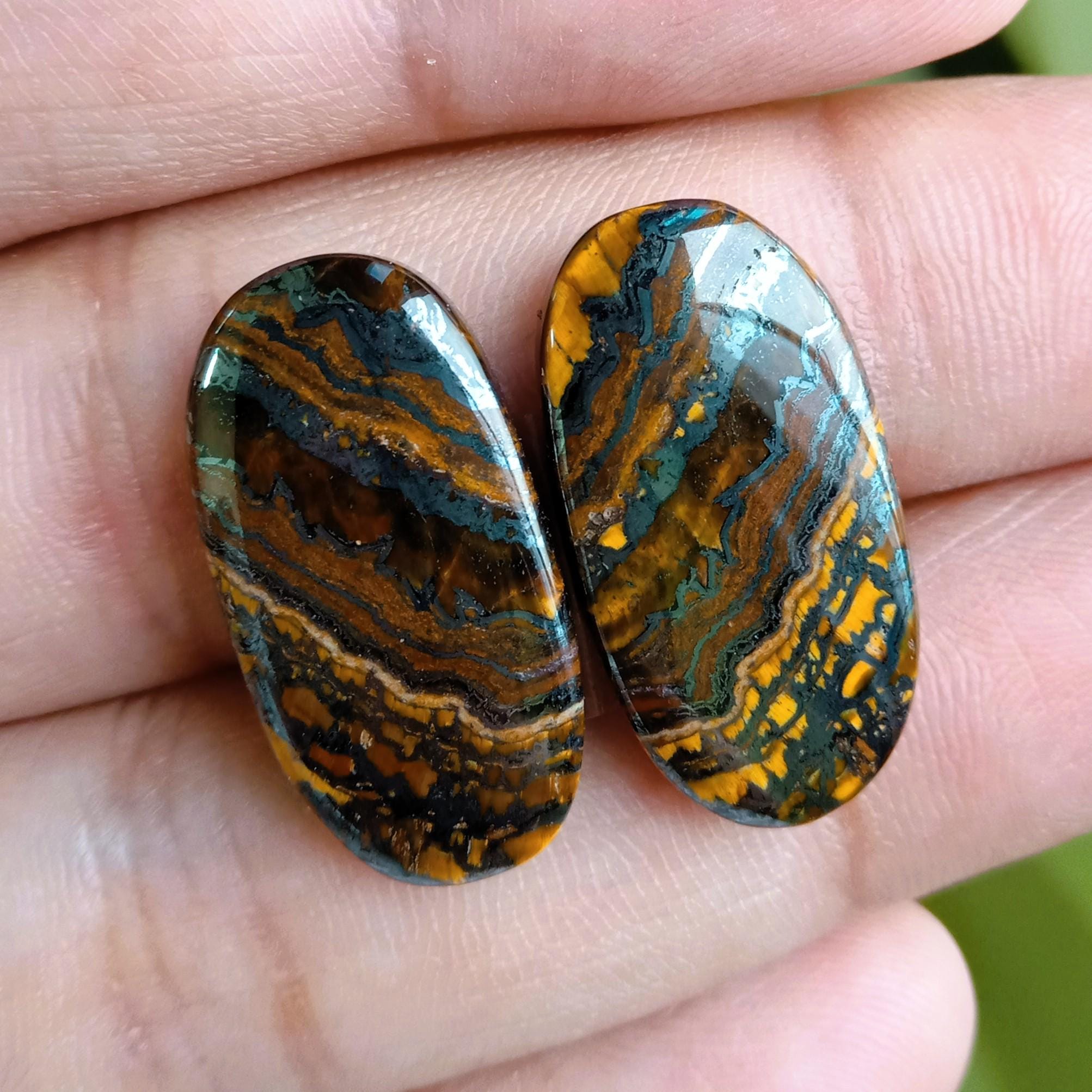 Matched Iron Tiger's Eye Cabochons, Oval Flat Back Gemstones (24x12x4 Mm)