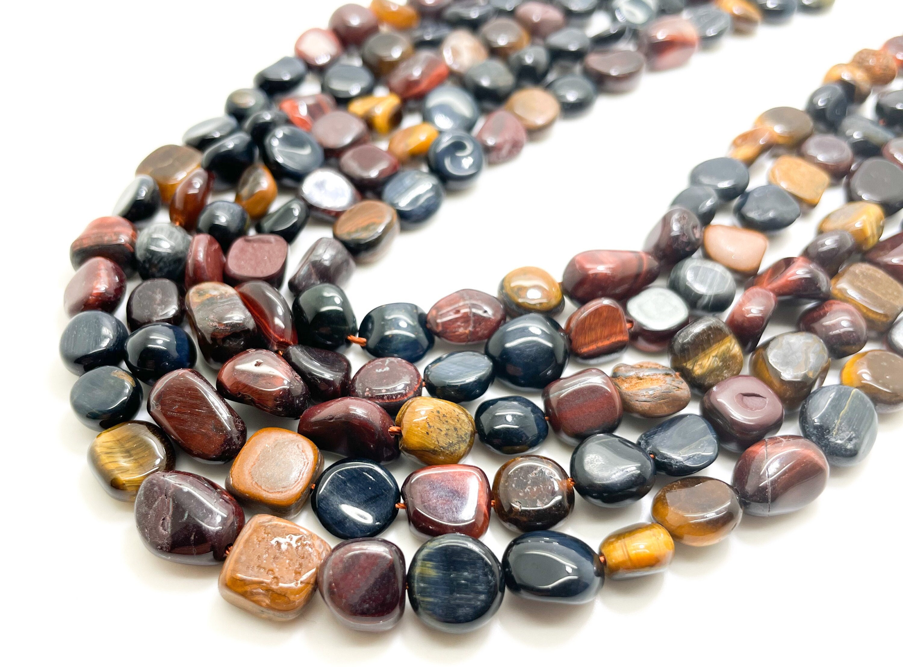 Tiger Eye Beads, Natural Yellow Red Blue Tiger Eye Polished Nugget Pebble Round Barrel Gemstone Beads - Pgs382