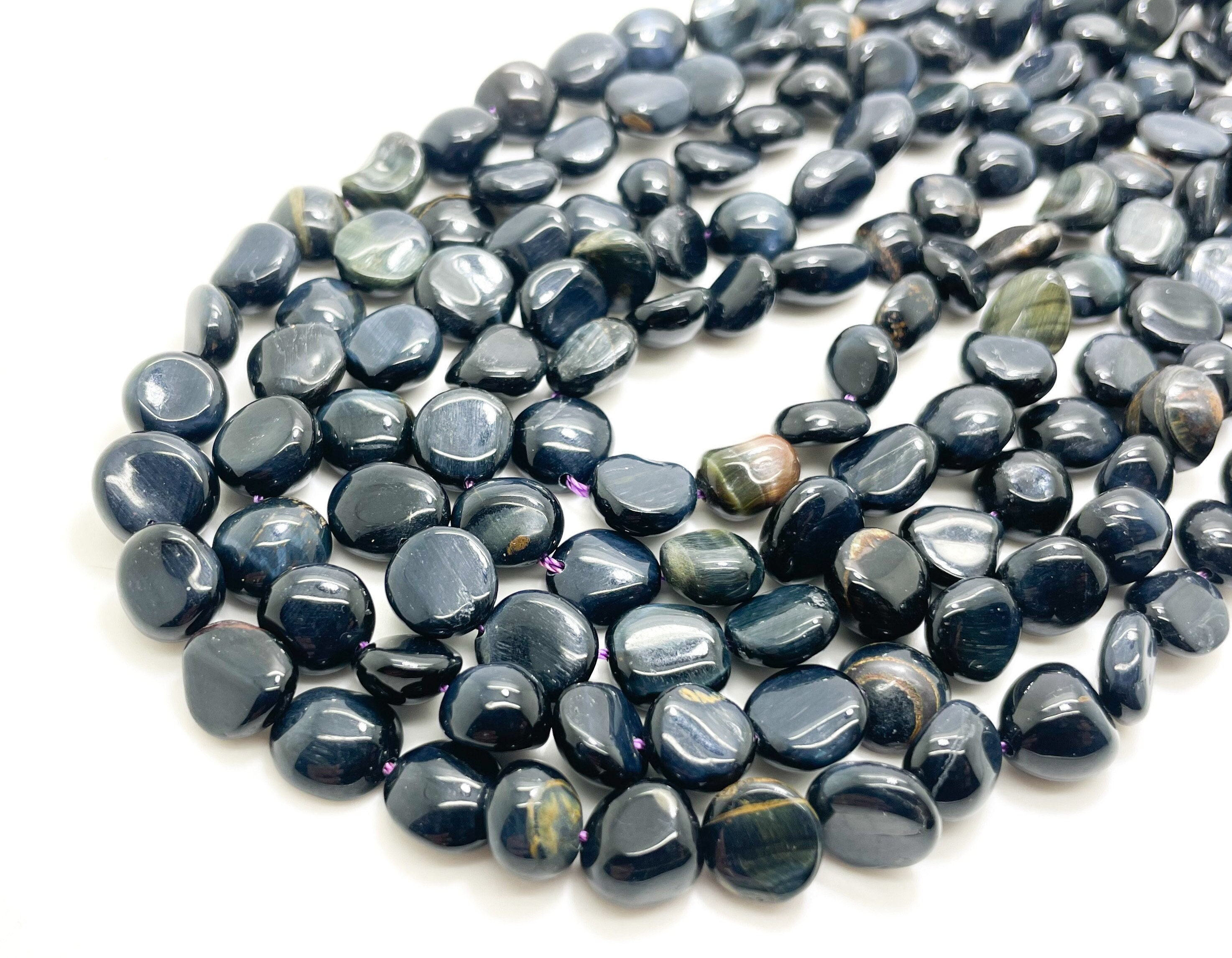 Blue Tiger Eye Beads, Natural Navy Tiger's Eye Polished Nugget Pebble Round Barrel Gemstone Beads - Pg318 Blue Tiger Eye Beads, Natural Navy Tiger's Eye Polished Nugget Pebble Round Barrel Gemstone Beads - Pg318