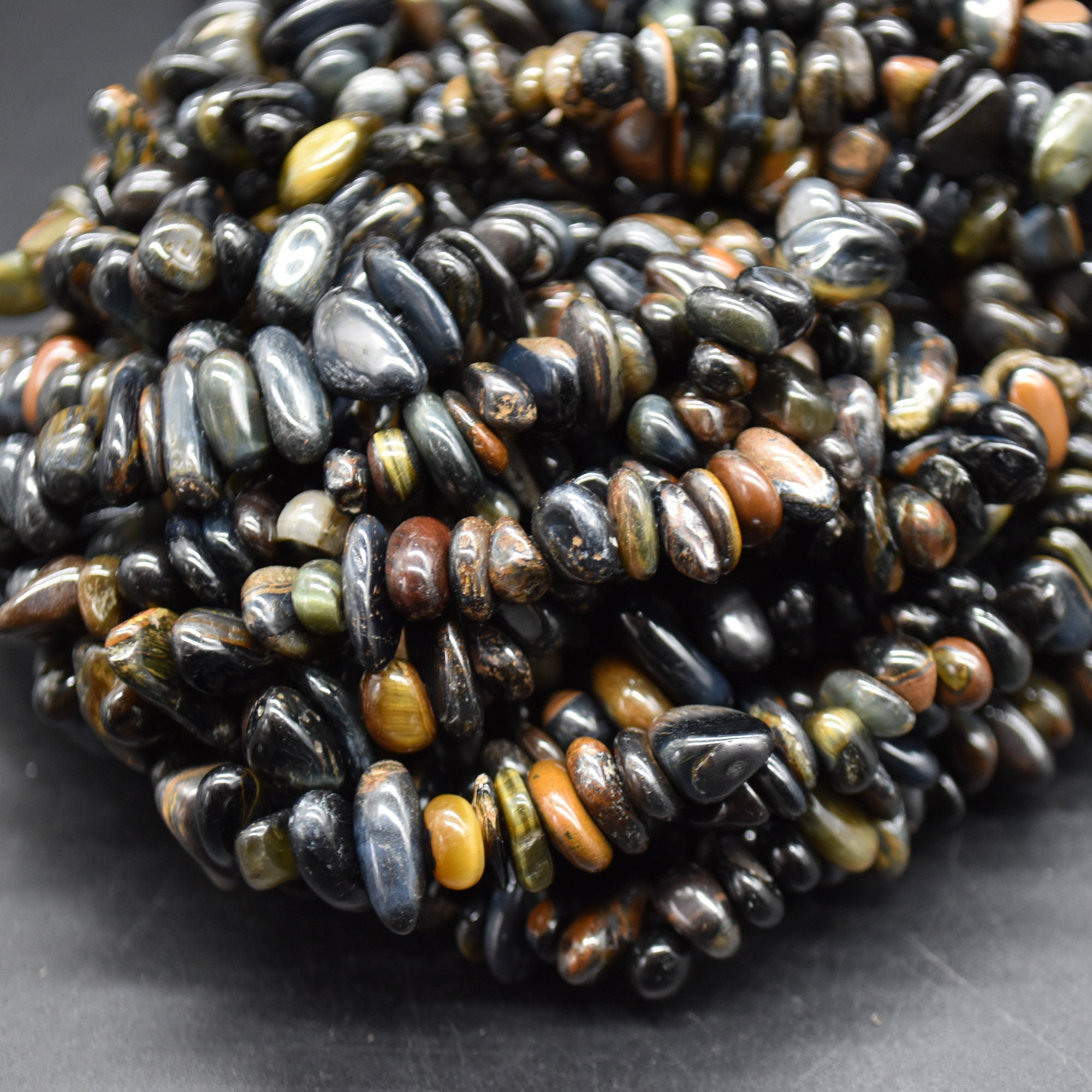 Blue Tigers Eye Gemstone Chips Nuggets Beads - 5mm - 8mm, 32" Strand
