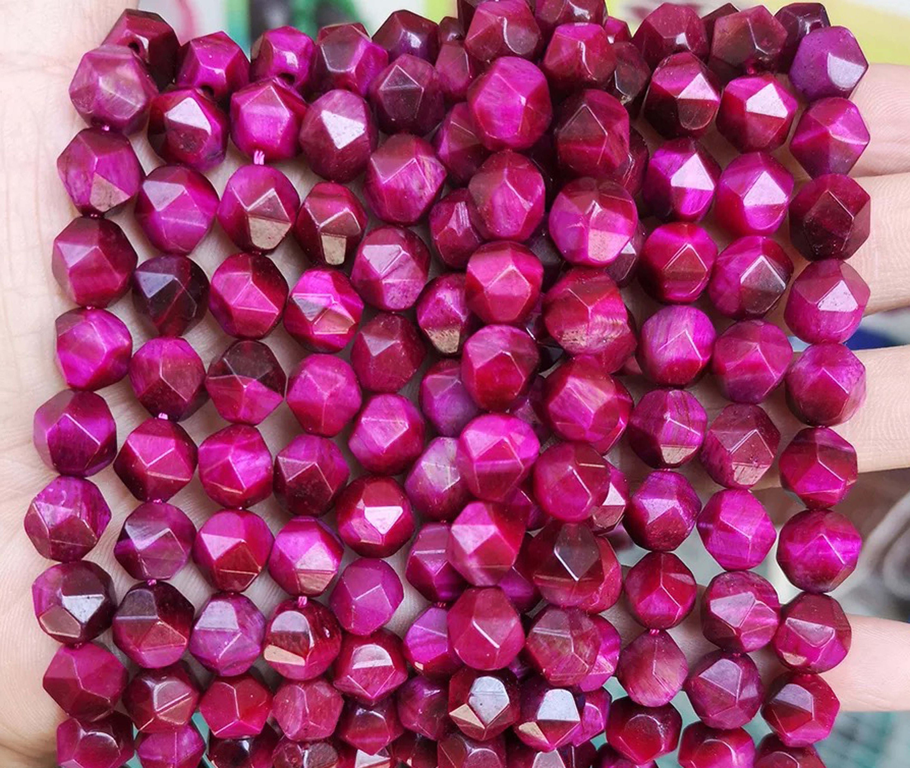 Faceted Rose Red Tiger's Eye Nugget Beads,6mm 8mm 10mm 12mm Star Cut Faceted Tigereye Beads,one Strand 15"