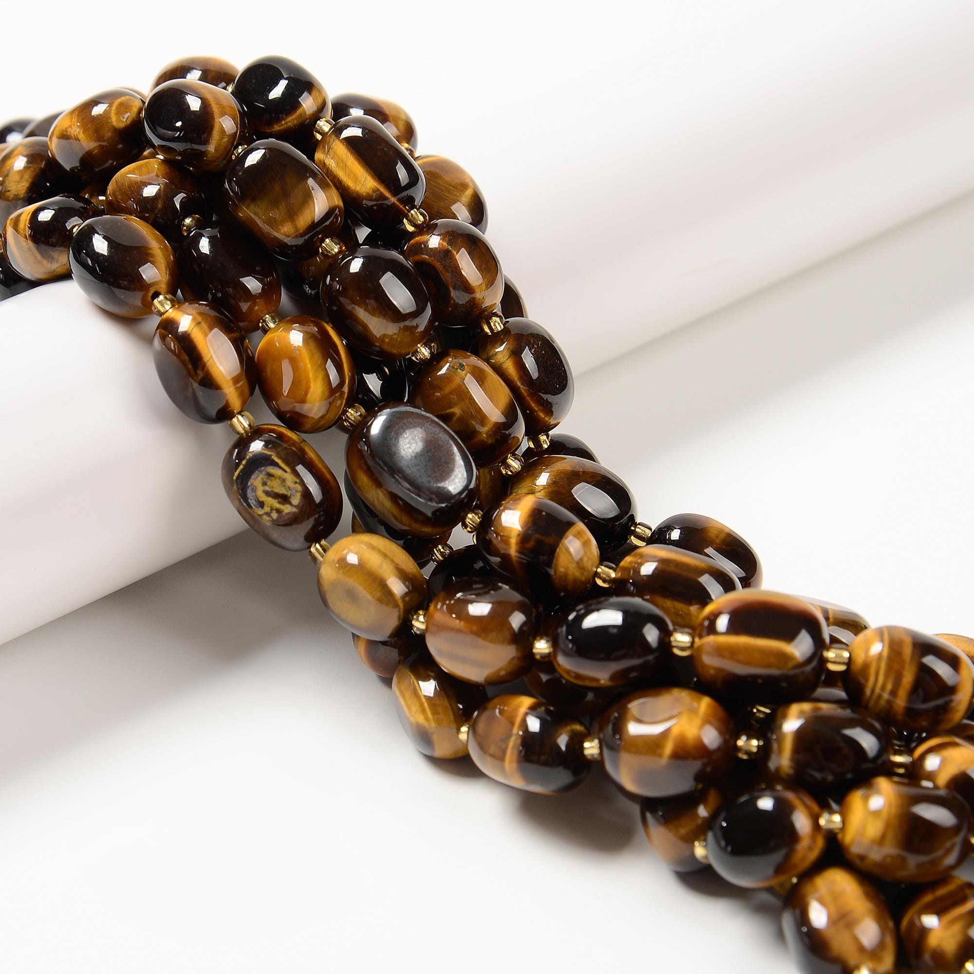 Natural Yellow Tiger Eye Full Oval Nugget Beads Size 10-12 X13-18mm 15.5'' Strd