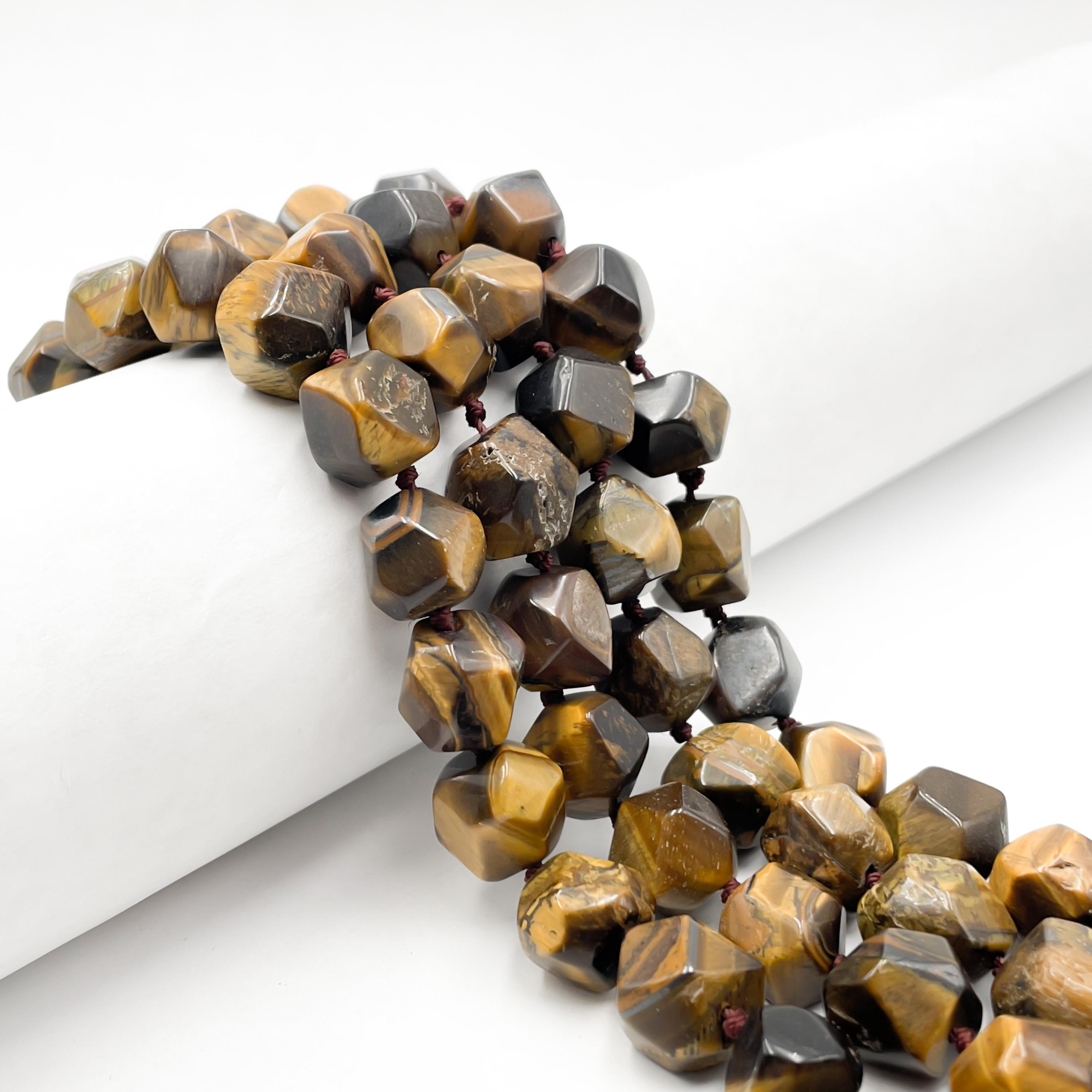 Natural Yellow Tiger Eye Smooth Faceted Nugget Chunks Approx. 10-15mm 64" Strand