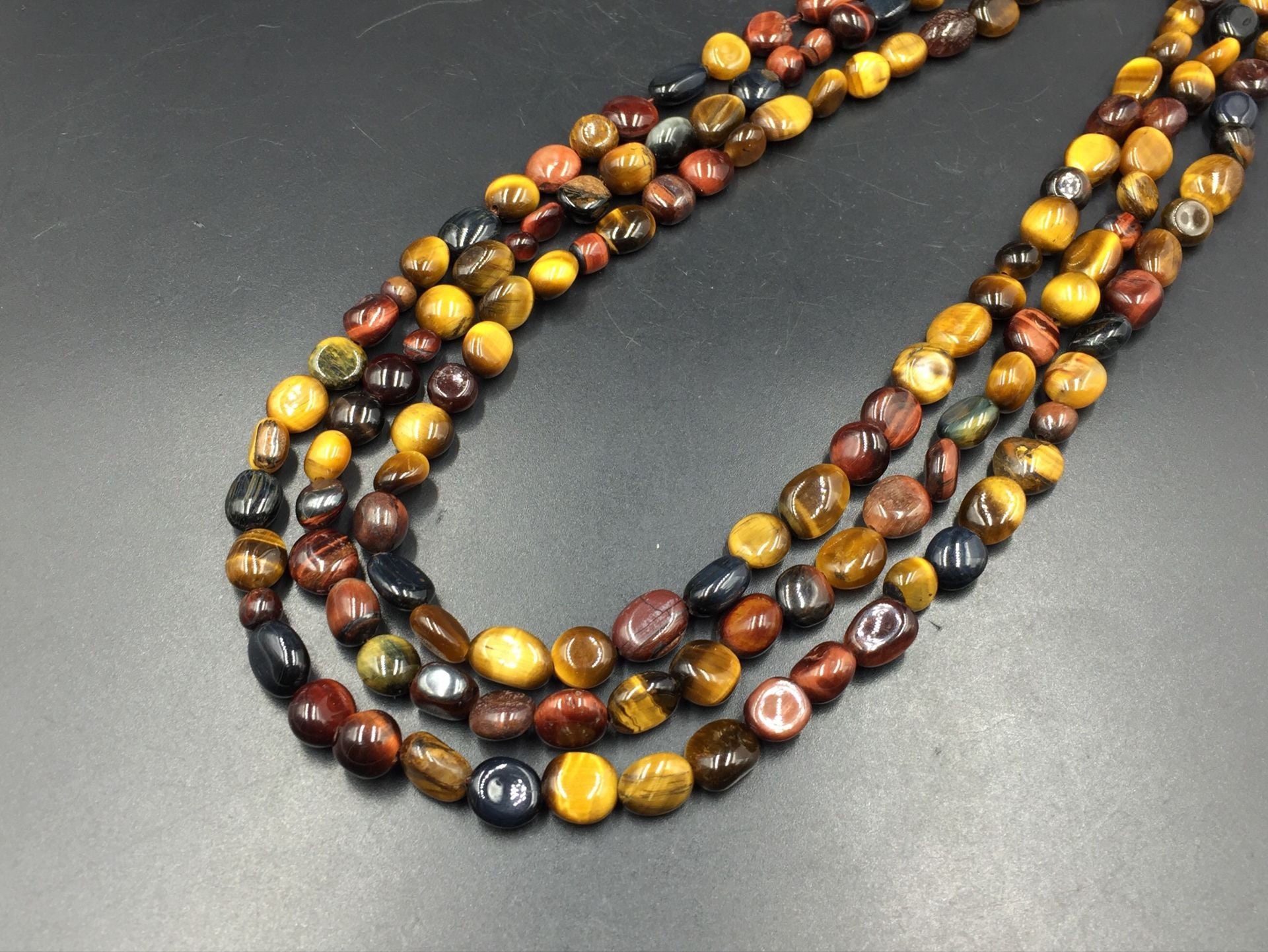 Tiger Eye Pebble Beads Polished Brown Tiger Eye Beads 6-8mm Natural Tiger Stone Nugget Beads Gemstone Crystal Beads 15.5" Strand