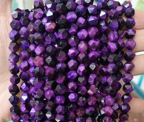 Star Cut Faceted Purple Tiger's Eye Nugget Beads,6mm 8mm 10mm 12mm Faceted Tiger Eye Beads Wholesale Supply,one Strand 15"