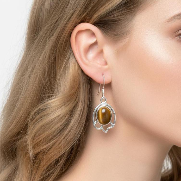 Tiger Eye 925 Sterling Silver Gemstone 1 Pair Hook Earring Tiger Eye 925 Sterling Silver Gemstone 1 Pair Hook Earring