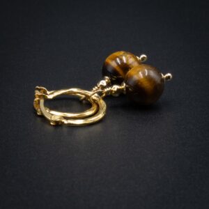 Tiger Eye And Vermeil Gold Handmade Hoop Drop Earrings : Capricorn Gift Tiger Eye And Vermeil Gold Handmade Hoop Drop Earrings : Capricorn Gift