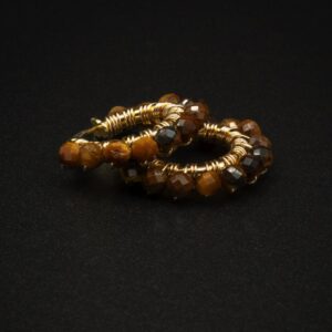 Tiger Eye And Vermeil Gold Handmade Huggie Hoop Earrings : Capricorn Gift Tiger Eye And Vermeil Gold Handmade Huggie Hoop Earrings : Capricorn Gift