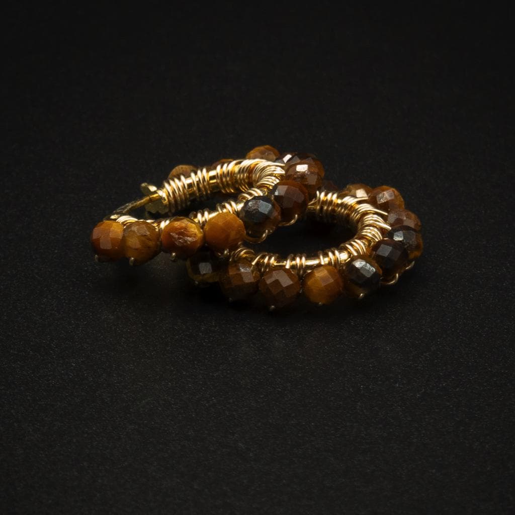 Tiger Eye And Vermeil Gold Handmade Huggie Hoop Earrings : Capricorn Gift