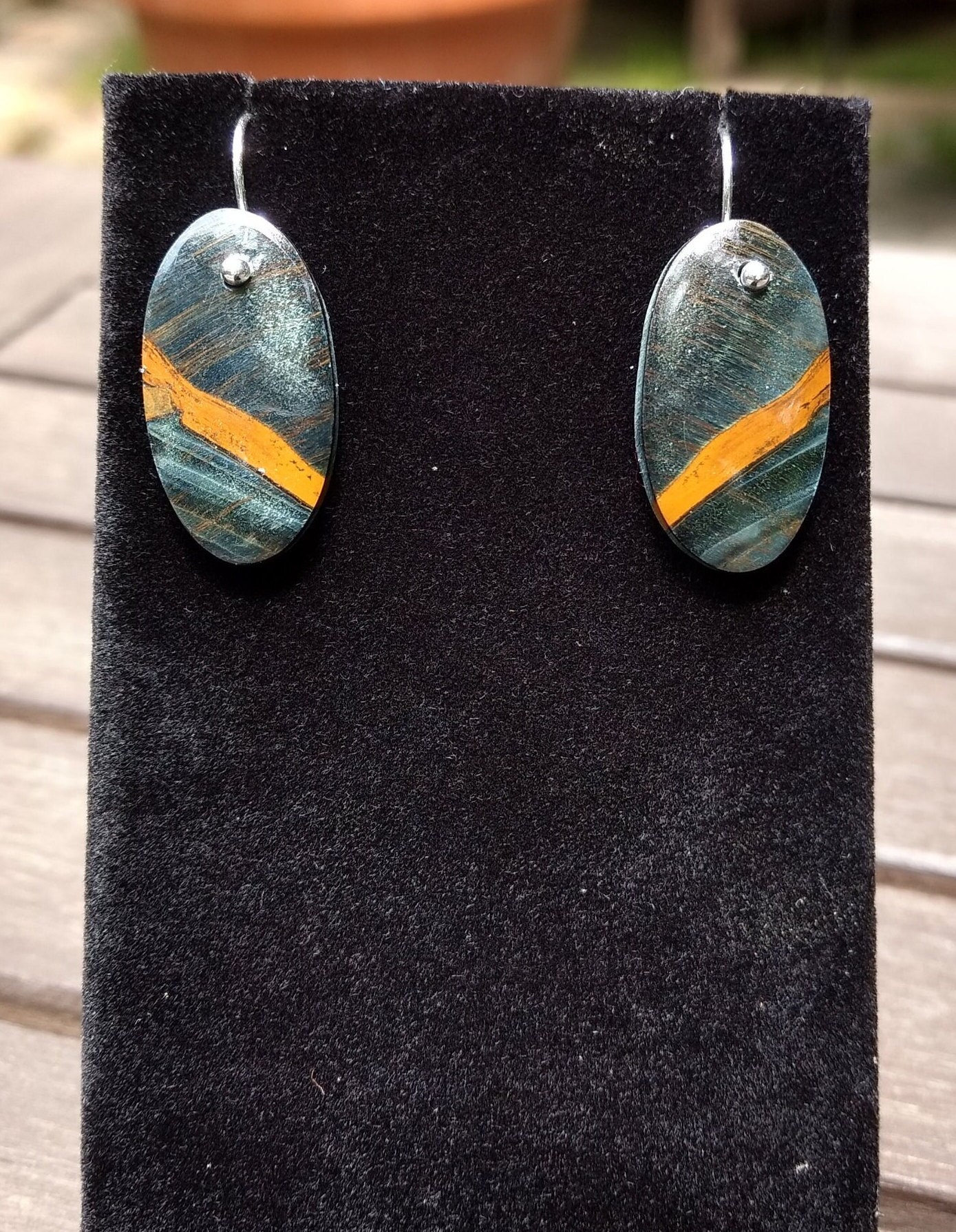 Blue Tiger Eye And Sterling Silver Earrings Handmade By Chris Hay