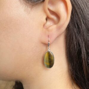 Blue Tiger Eye Leverback Earring / 925 Sterling Silver / Healing Gemstone / Gift for her / Oval Cab / Tiger Eye Statement Earring BTE-E-4. Blue Tiger Eye Leverback Earring / 925 Sterling Silver / Healing Gemstone / Gift for her / Oval Cab / Tiger Eye Statement Earring BTE-E-4.