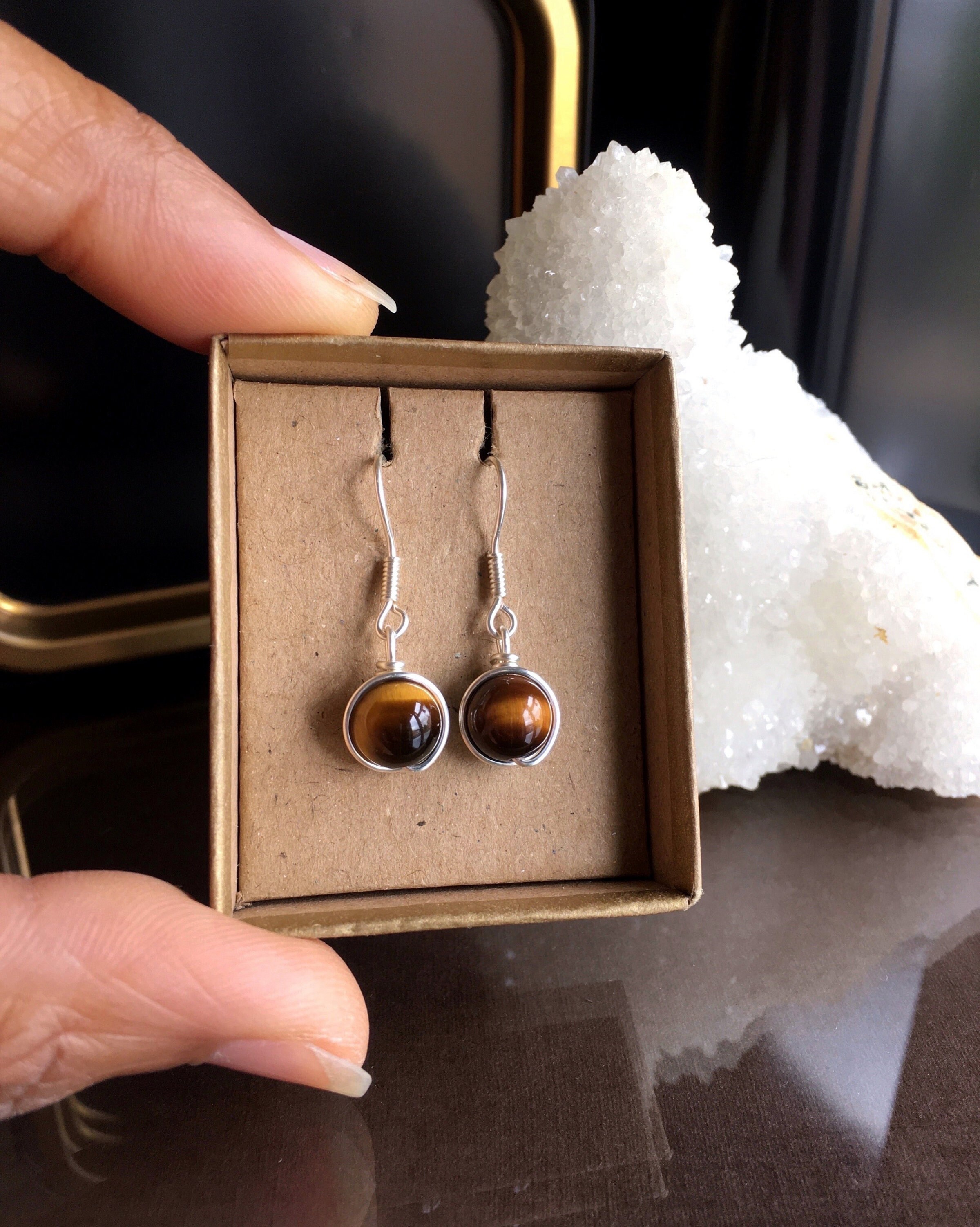 Tiger Eye Dangle Earrings, Handmade Jewelry