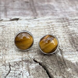 Golden Brown Tiger Eye Stud Sterling Silver Earrings , Gifts For Her , Striped Tiger Eye Earrings , Gemstone Studs , Gemstone Earrings