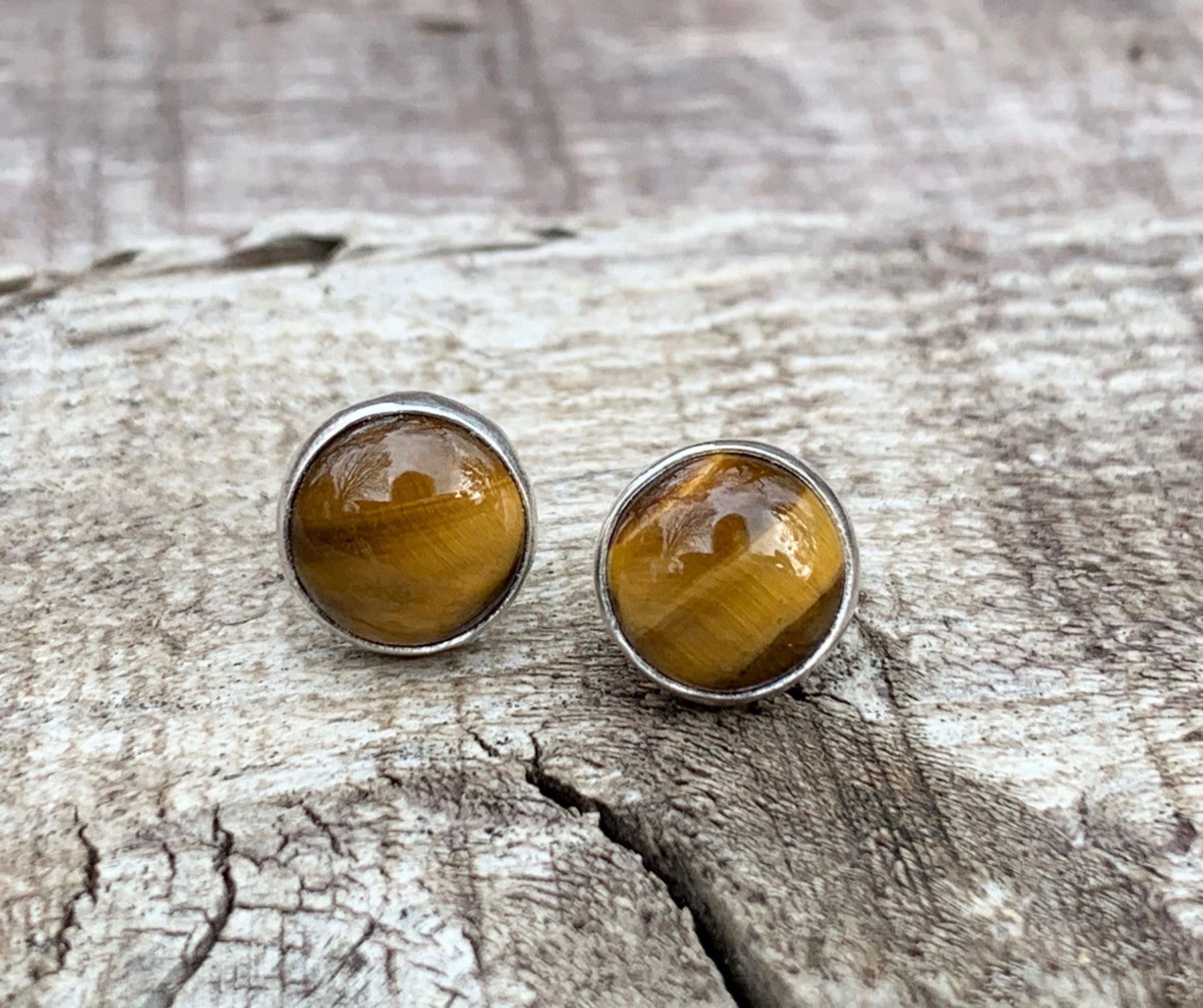Golden Brown Tiger Eye Stud Sterling Silver Earrings , Gifts For Her , Striped Tiger Eye Earrings , Gemstone Studs , Gemstone Earrings
