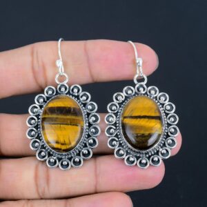 Handmade Oval Tiger's Eye Earrings: 925 Sterling Silver Gemstone Jewelry Handmade Oval Tiger's Eye Earrings: 925 Sterling Silver Gemstone Jewelry