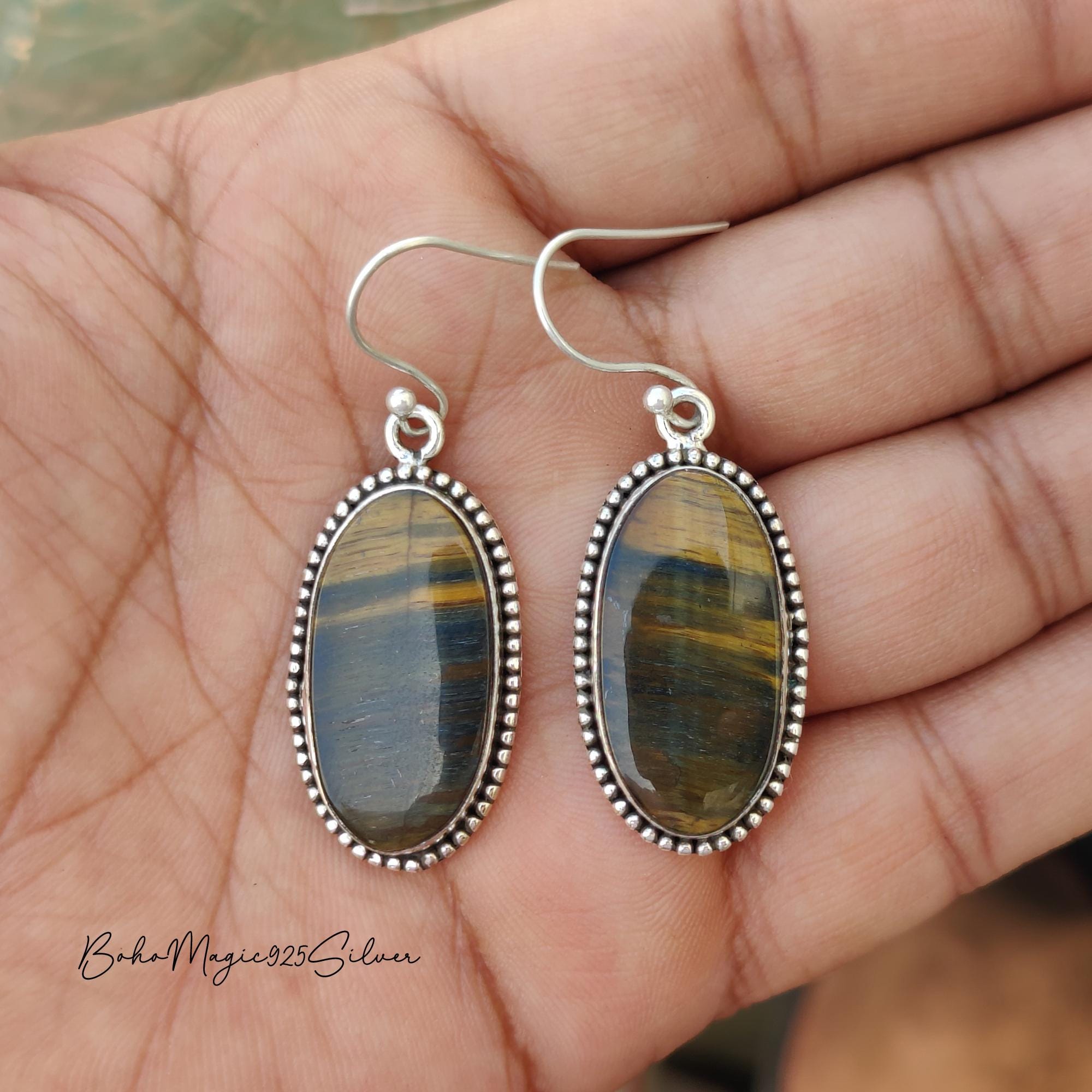 Handmade Sterling Silver Tiger's Eye Dangle Earrings