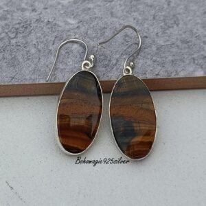 Handmade Tiger's Eye Dangle Earrings: 925 Sterling Silver Jewelry Handmade Tiger's Eye Dangle Earrings: 925 Sterling Silver Jewelry