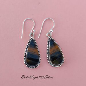 Handmade Tiger's Eye 925 Sterling Silver Dangle Earrings Handmade Tiger's Eye 925 Sterling Silver Dangle Earrings