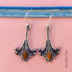 Handmade Tiger's Eye Dangle Earrings: 925 Sterling Silver Jewelry Handmade Tiger's Eye Dangle Earrings: 925 Sterling Silver Jewelry