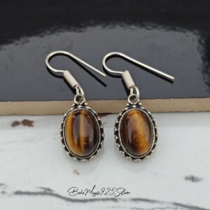 Handmade Tiger's Eye Dangle Earrings: 925 Sterling Silver Jewelry Handmade Tiger's Eye Dangle Earrings: 925 Sterling Silver Jewelry