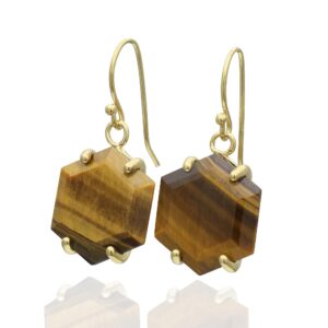 Tiger Eye Hexagon Earrings · 18k Gold Gemstone Earrings · Classic Dangle Earrings · Statement Brown Stone Earrings · 18k Gold Earrings Tiger Eye Hexagon Earrings · 18k Gold Gemstone Earrings · Classic Dangle Earrings · Statement Brown Stone Earrings · 18k Gold Earrings
