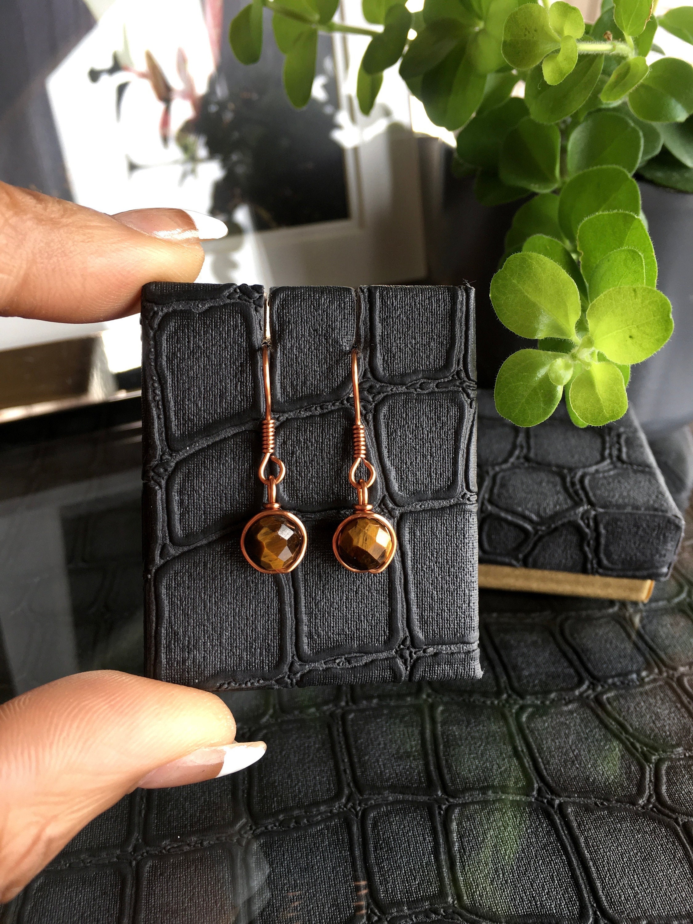 Minimalist Faceted Tiger Eye Earrings, Handmade Jewelry