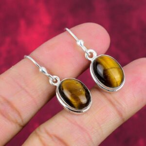 Natural Tiger's Eye Earrings, Gemstone Silver Earrings, Oval Shape Earring, 925 Sterling Silver Jewelry, Handmade Dangle Earrings Gift Natural Tiger's Eye Earrings, Gemstone Silver Earrings, Oval Shape Earring, 925 Sterling Silver Jewelry, Handmade Dangle Earrings Gift