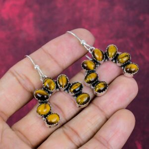 Natural Tiger's Eye Gemstone Earrings in 925 Sterling Silver - Tiger's Eye Silver Earring Ocean Theme Gemstone Jewelry Halloween Gifts Natural Tiger's Eye Gemstone Earrings in 925 Sterling Silver - Tiger's Eye Silver Earring Ocean Theme Gemstone Jewelry Halloween Gifts