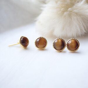 Small Tigers Eye Studs Earrings Gold, Tiger Eye Jewelry, Dainty Round Gemstone Stud Earrings, Dainty Stacking Stone Post Earrings Small Tigers Eye Studs Earrings Gold, Tiger Eye Jewelry, Dainty Round Gemstone Stud Earrings, Dainty Stacking Stone Post Earrings