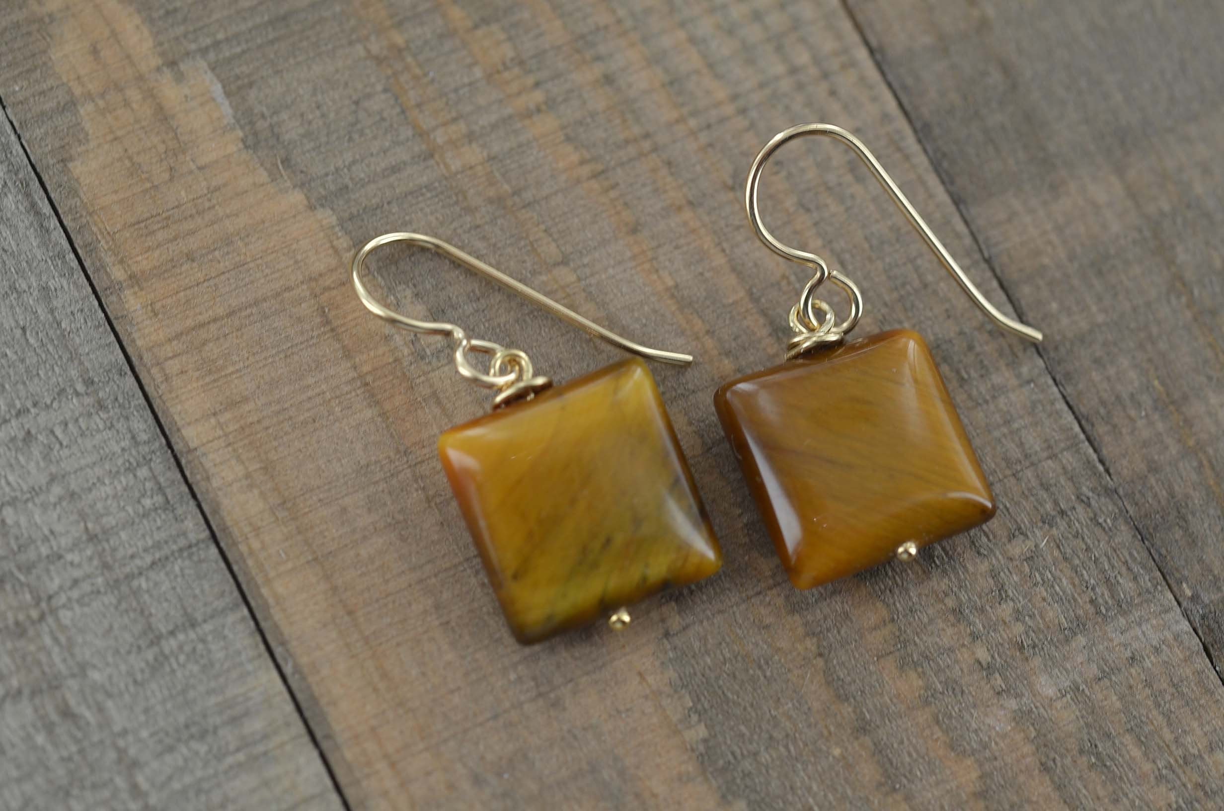 Square Tiger Eye Earrings In 14k Gold Filled, Simple Geometric Jewelry, Brown Earrings, Birthday & Christmas Gifts, Gifts For Women Square Tiger Eye Earrings In 14k Gold Filled, Simple Geometric Jewelry, Brown Earrings, Birthday & Christmas Gifts, Gifts For Women