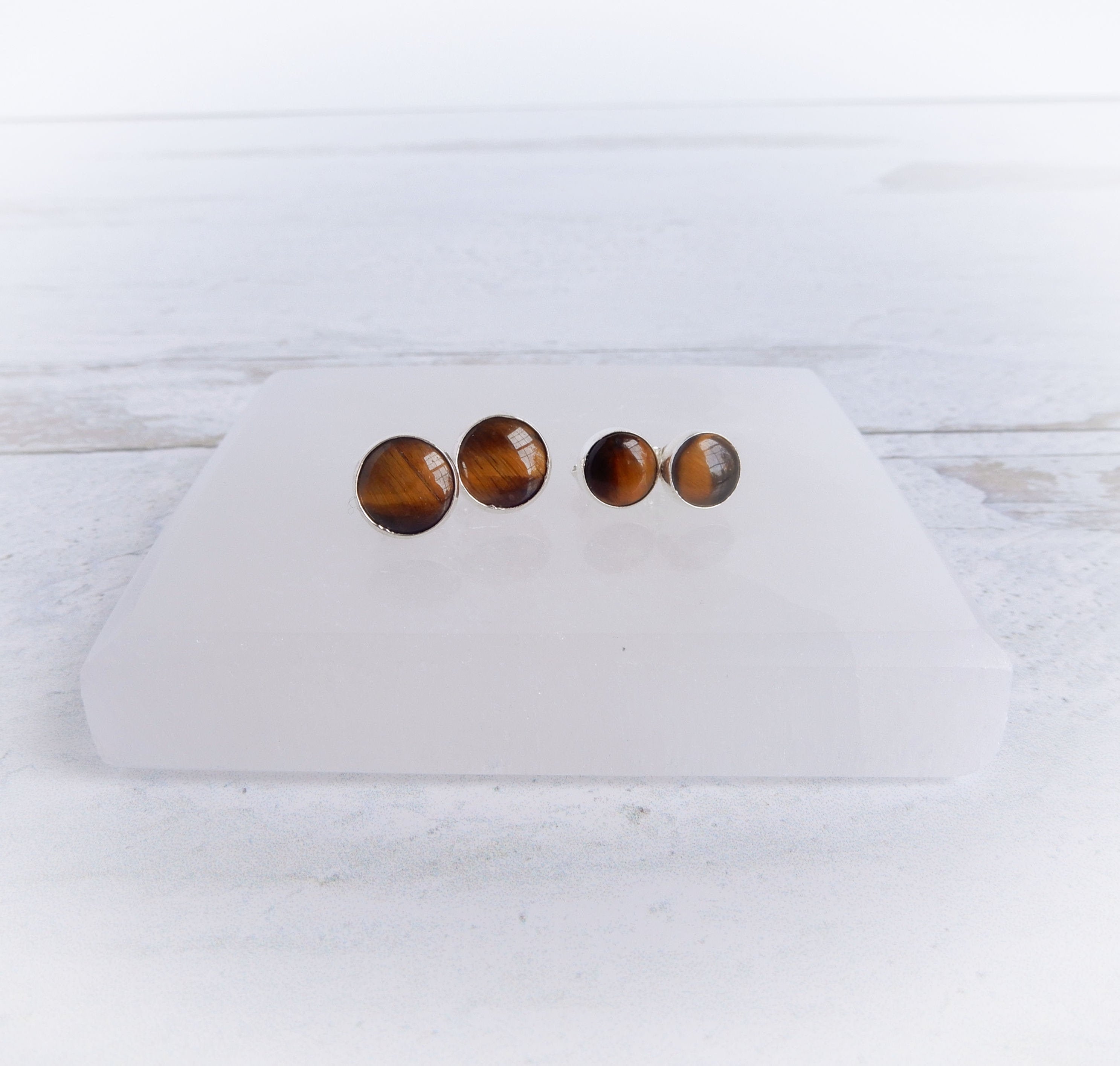 Tiger Eye Earrings Sterling Silver • Gemstone Stud Earrings • Round Gemstone Earrings • Tiger Eye Stud Earrings • Holiday Gift