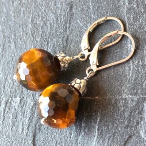 Tiger Eye Earrings, Sterling Silver Dangle Drops 6579 Tiger Eye Earrings, Sterling Silver Dangle Drops 6579