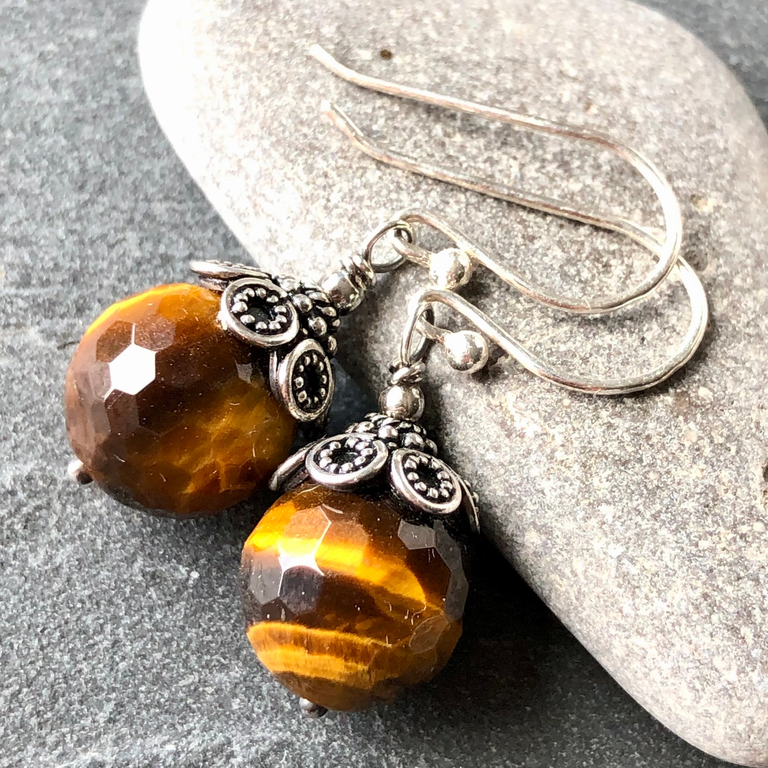 Tiger Eye Earrings Sterling Silver Brown Yellow Natural Stone Boho Chic Classic Statement Dangle Drops Birthday Holiday Gift For Her 7198 Tiger Eye Earrings Sterling Silver Brown Yellow Natural Stone Boho Chic Classic Statement Dangle Drops Birthday Holiday Gift For Her 7198