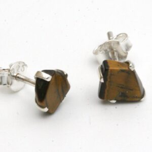 Tiger Eye Stud Earrings: Sterling Silver Claw Setting, Boho Style Tiger Eye Stud Earrings: Sterling Silver Claw Setting, Boho Style