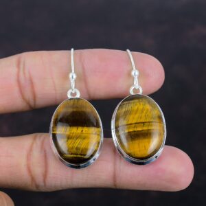 Tiger's Eye 925 Sterling Silver Drop Earrings: Handmade Gemstone Jewelry Tiger's Eye 925 Sterling Silver Drop Earrings: Handmade Gemstone Jewelry