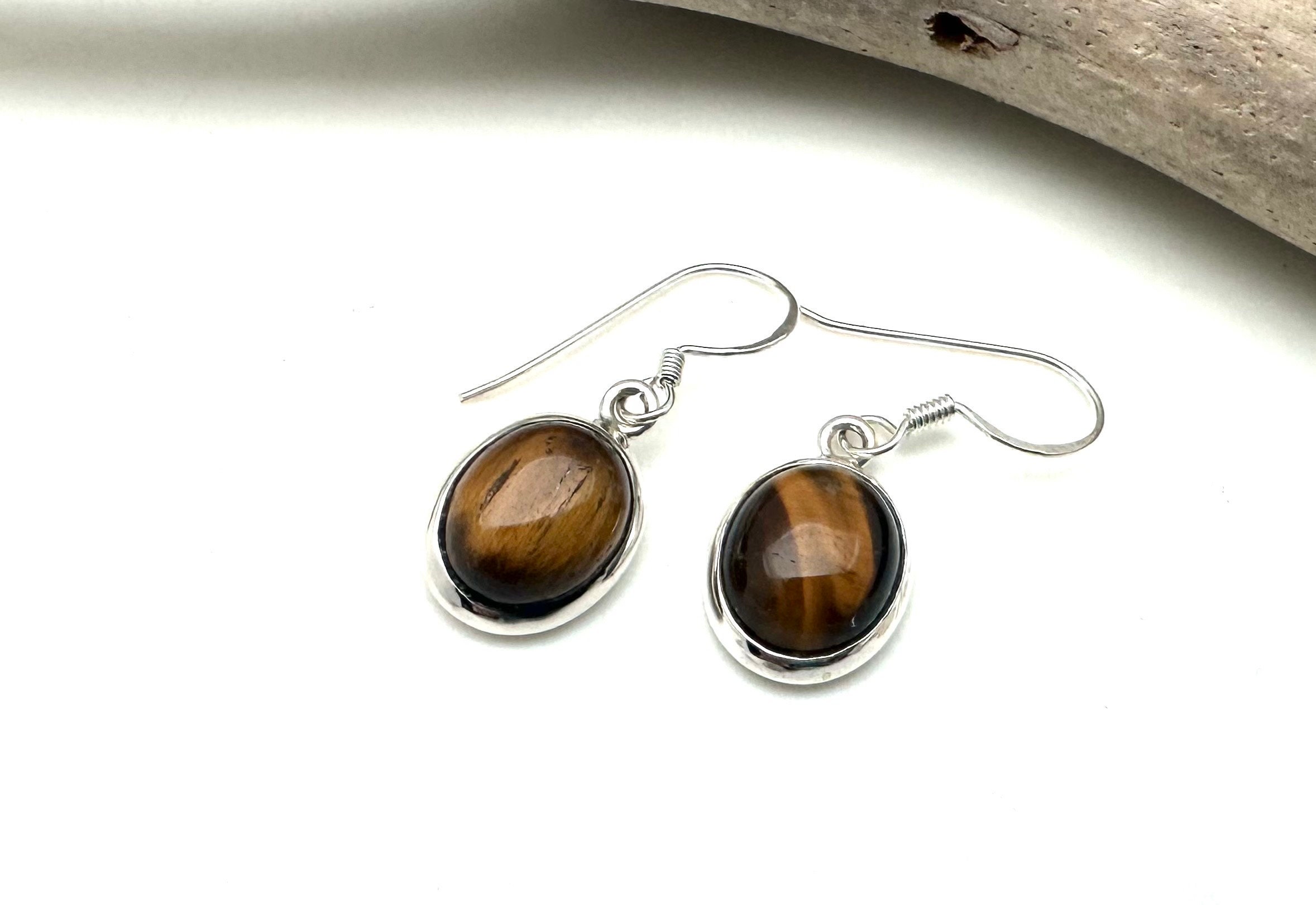 Tigers Eye 925 Sterling Silver Dangly Earrings