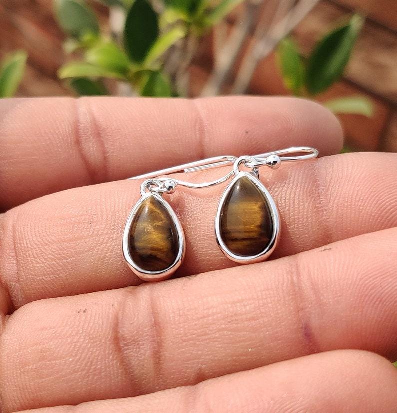 Tiger's Eye Earring, Handmade Earring, 925 Sterling Silver, Statement Earring, Brown Gemstone, Women's Earring, Dainty Earring, Boho Earring